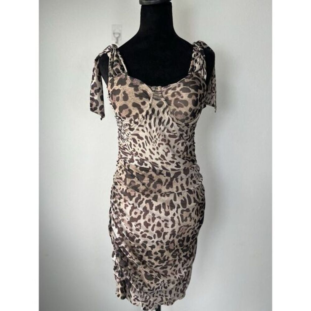 Guess Women's Medium Tecla Bow Jaguar Cat Print Ruffled‎ Padded Bust Dress - Picture 4 of 15